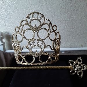 Vintage rhinstone tiara with matching wand.